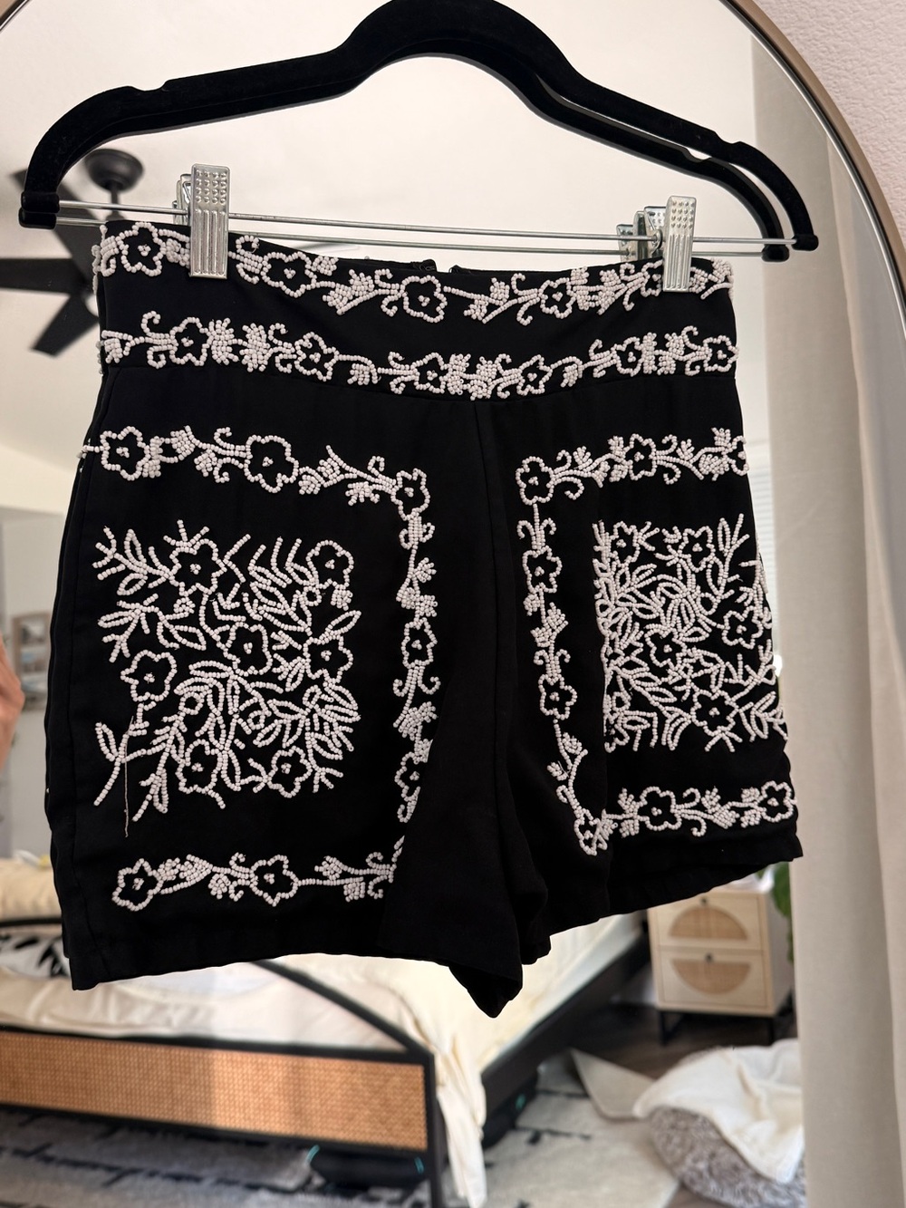 Tularosa Black High-Waist Shorts with White beadwork